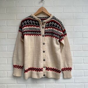 Vintage Handmade Knit Fair Isle Norway Sweater Cardigan